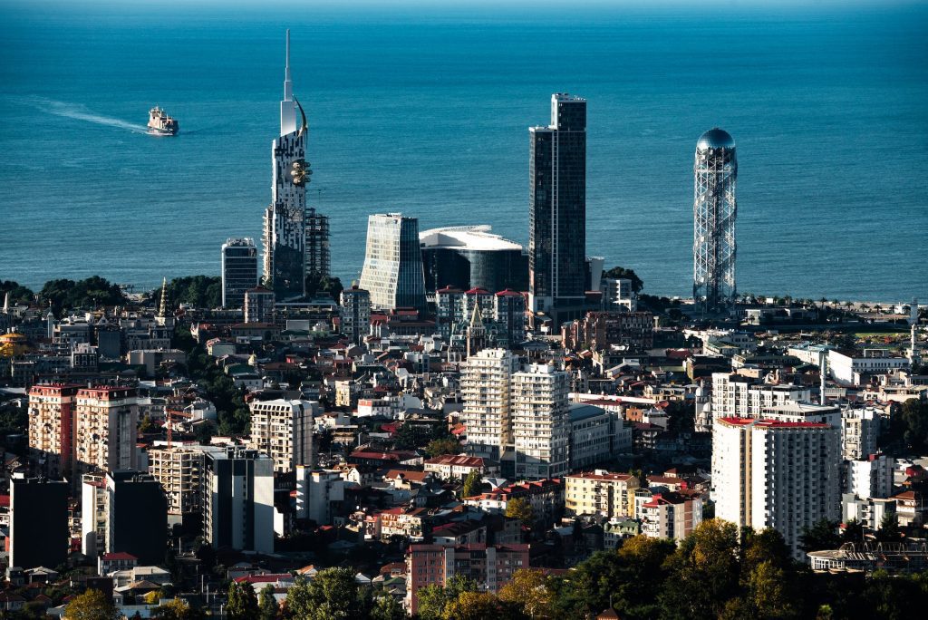 drone shot of the city of batumi in georgia