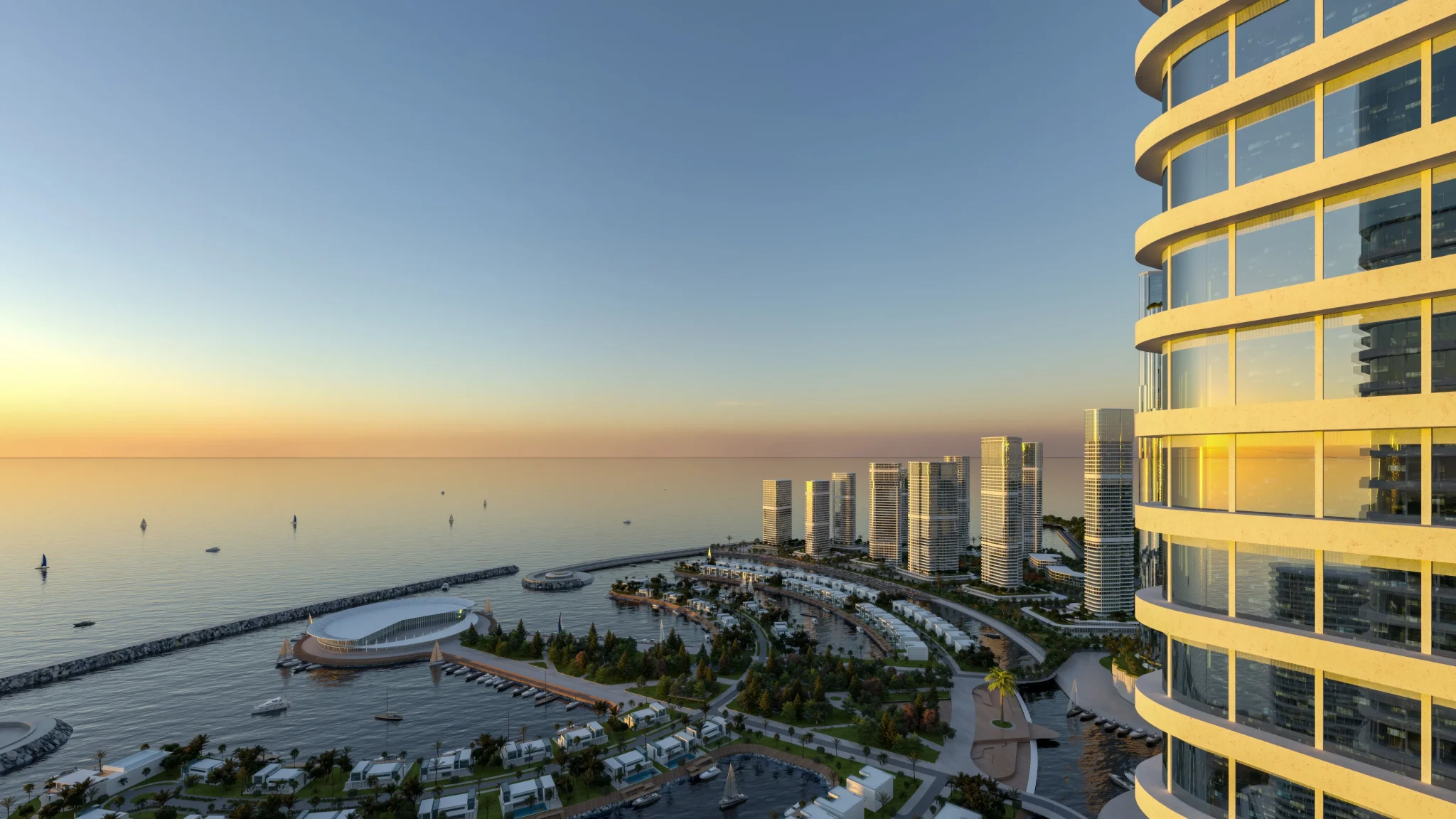 An artistic rendering of Ambassadori island batumi sea view