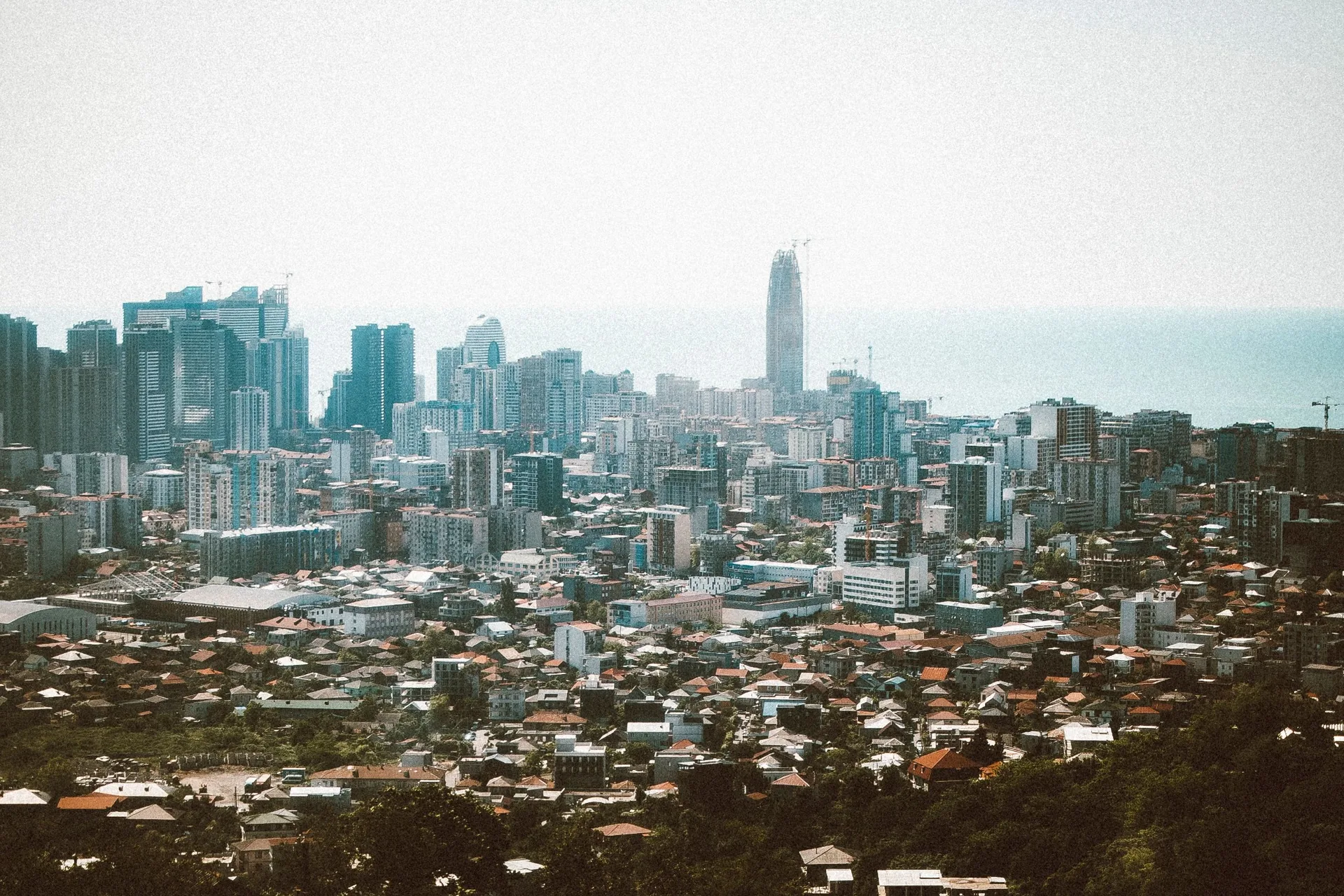 Batumi cityscape with residential neighborhoods and the Black Sea